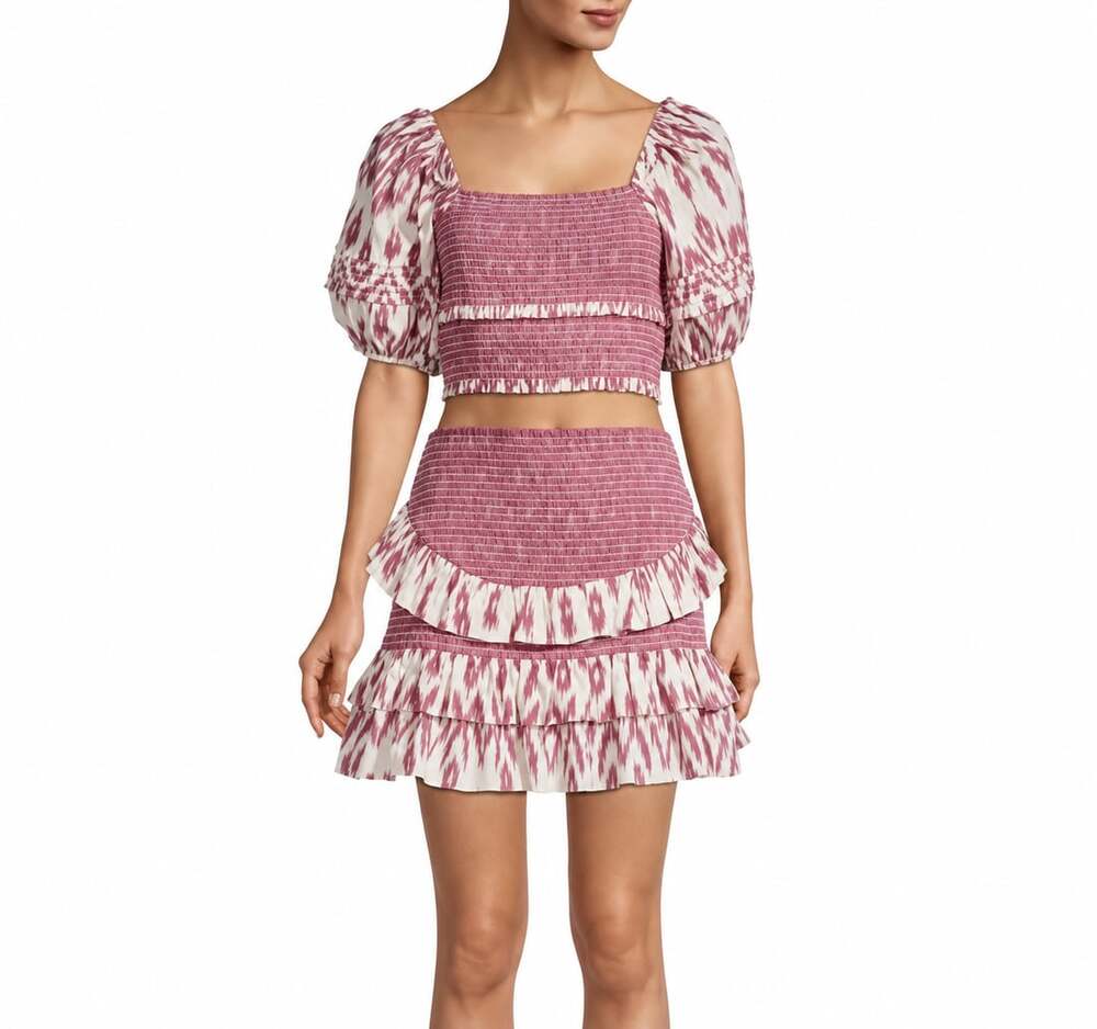 SAYLOR Women's Keka Puff-Sleeve Smocked Top and Ruffle Skirt Matching Set XS - Picture 13 of 14